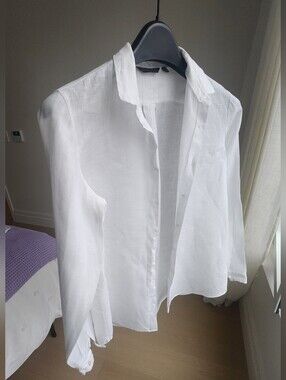 Massimo Dutti White Linen Button-Down Shirt